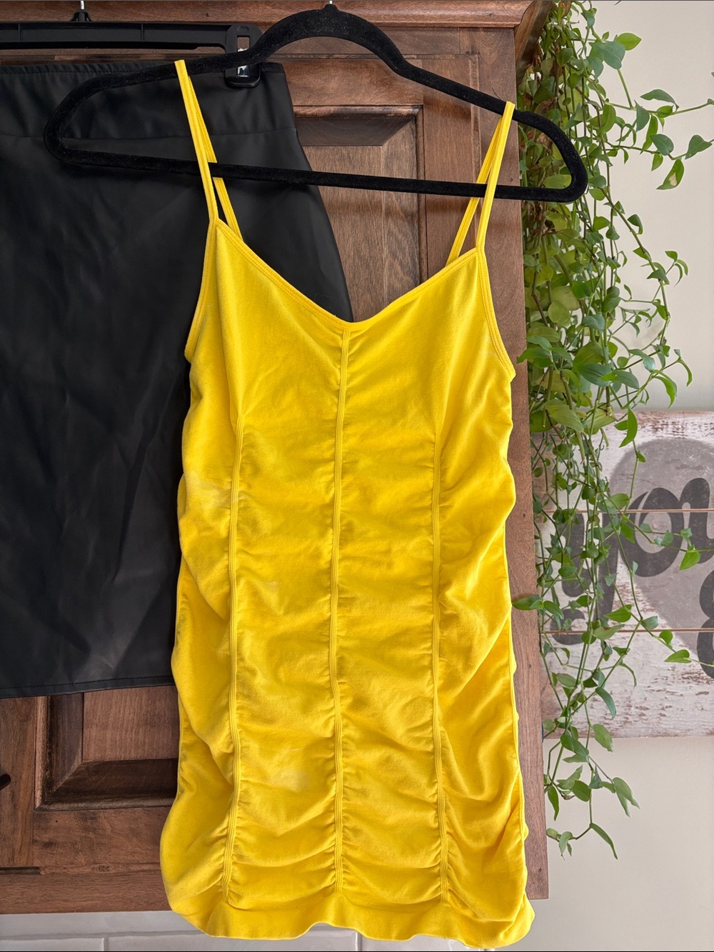 BCBGMaxAzria Yellow Velvet Ruched Cami